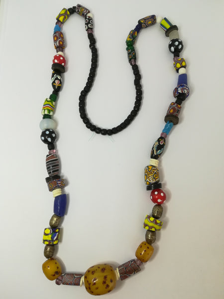 Necklace African Trade Beads: Millefiori with Amber