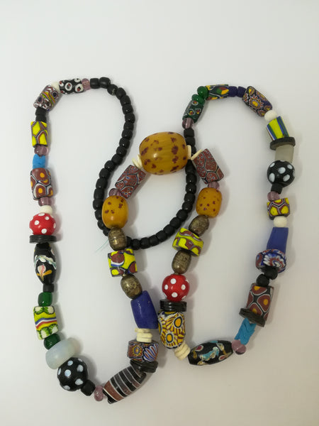 Necklace African Trade Beads: Millefiori with Amber