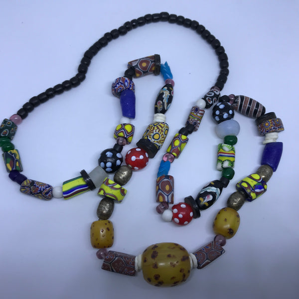 Necklace African Trade Beads: Millefiori with Amber