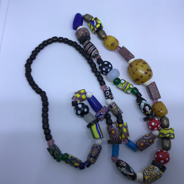 Necklace African Trade Beads: Millefiori with Amber