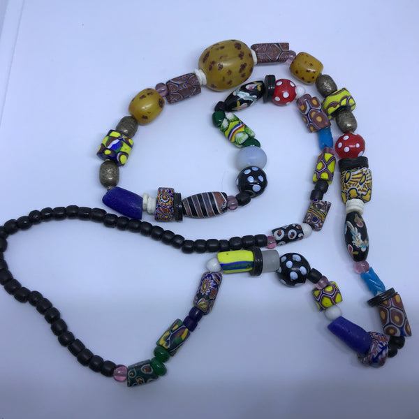 Necklace African Trade Beads: Millefiori with Amber