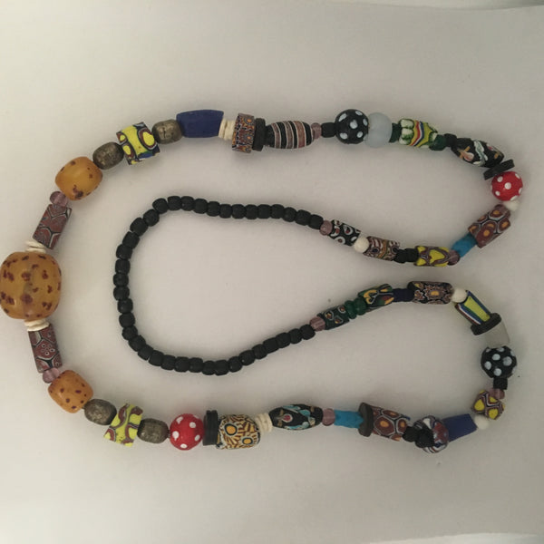 Necklace African Trade Beads: Millefiori with Amber