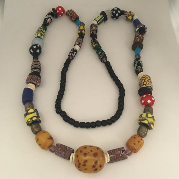 Necklace African Trade Beads: Millefiori with Amber