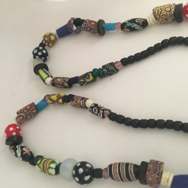 Necklace African Trade Beads: Millefiori with Amber