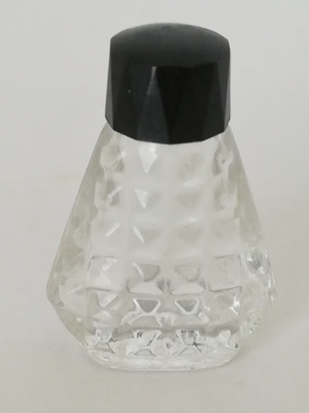Miniature Perfume Bottle: Lovely faceted with black lid. No design house (10ml)