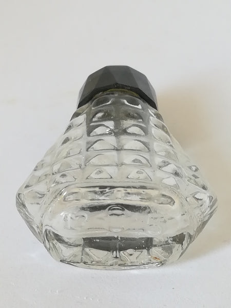 Miniature Perfume Bottle: Lovely faceted with black lid. No design house (10ml)