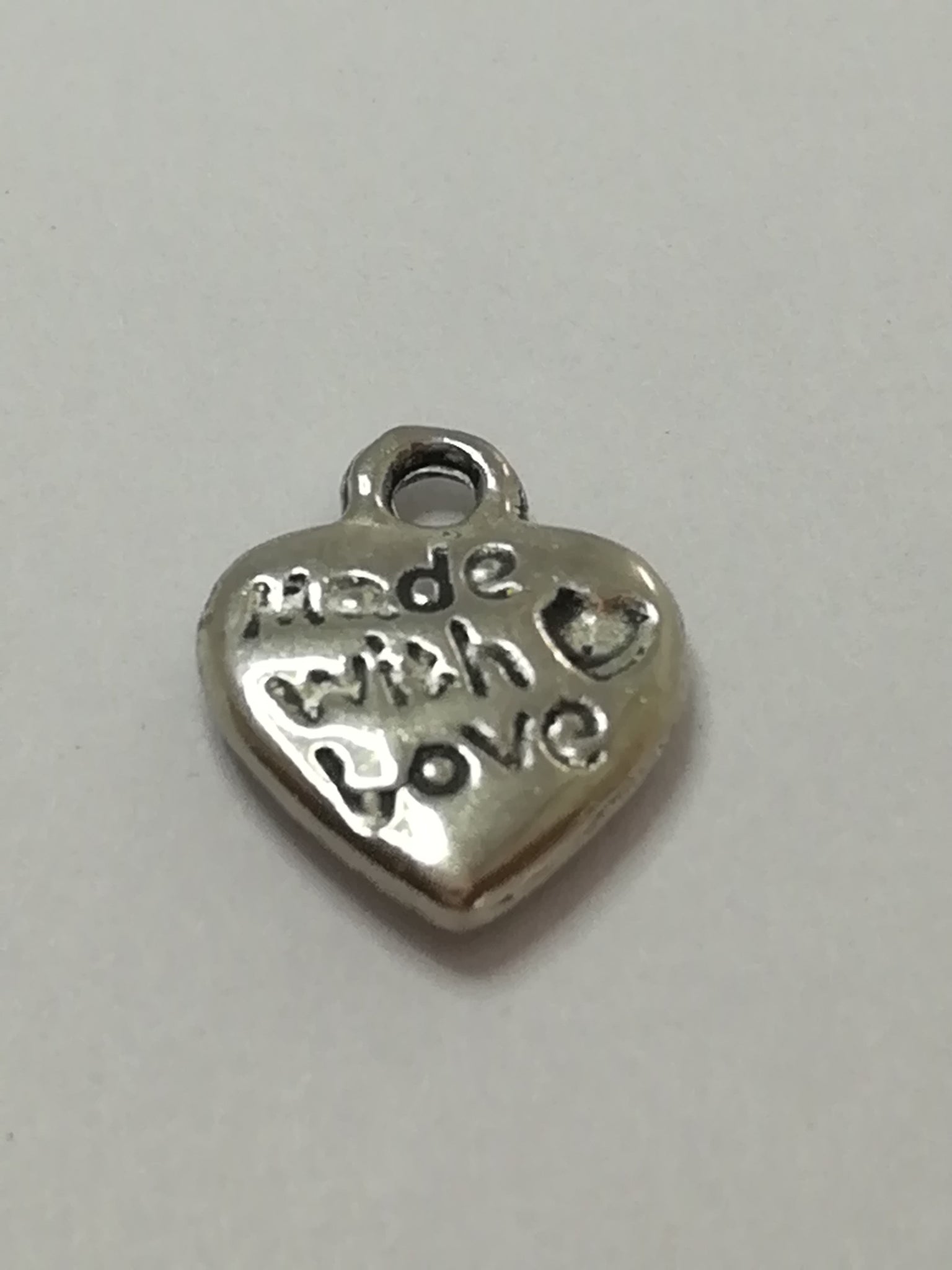 Charm Dangle: 'Silver' Made with Love Heart with Engraving