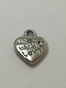 Charm Dangle: 'Silver' Made with Love Heart with Engraving