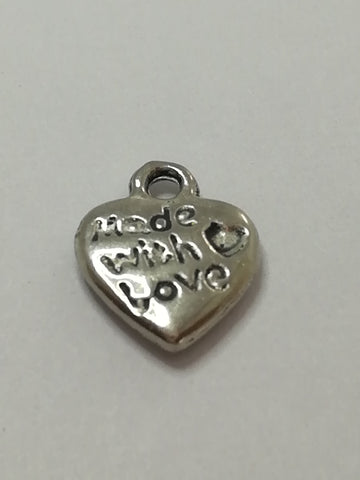 Charm Dangle: 'Silver' Made with Love Heart with Engraving