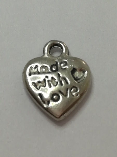 Charm Dangle: 'Silver' Made with Love Heart with Engraving