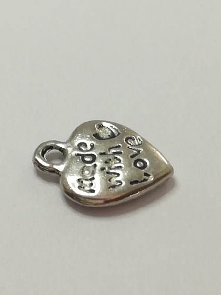 Charm Dangle: 'Silver' Made with Love Heart with Engraving