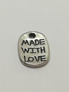 Charm Dangle: 'Silver' Made with Love Oval Disk with Engraving