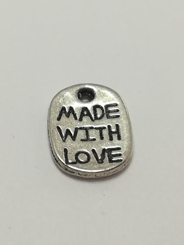 Charm Dangle: 'Silver' Made with Love Oval Disk with Engraving