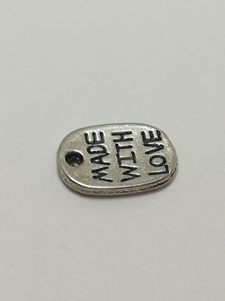 Charm Dangle: 'Silver' Made with Love Oval Disk with Engraving