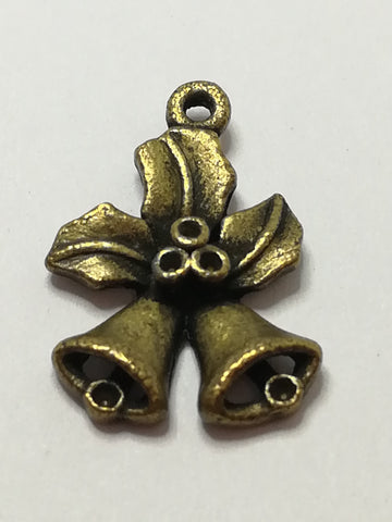 Charm Dangle: 'Brass' Christmas Holly