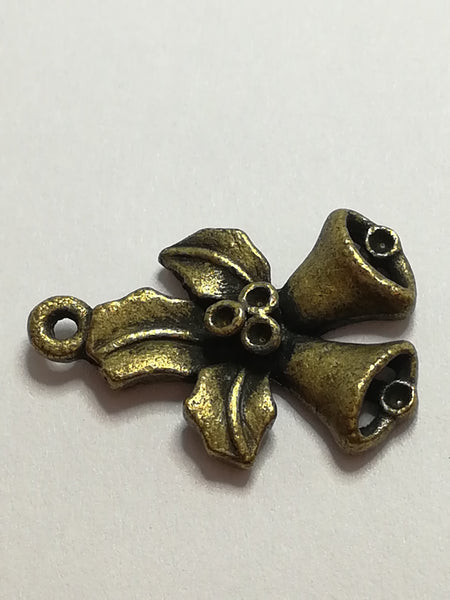 Charm Dangle: 'Brass' Christmas Holly