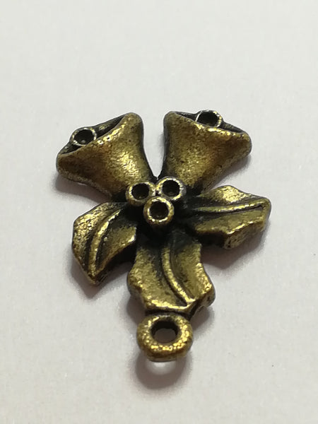 Charm Dangle: 'Brass' Christmas Holly