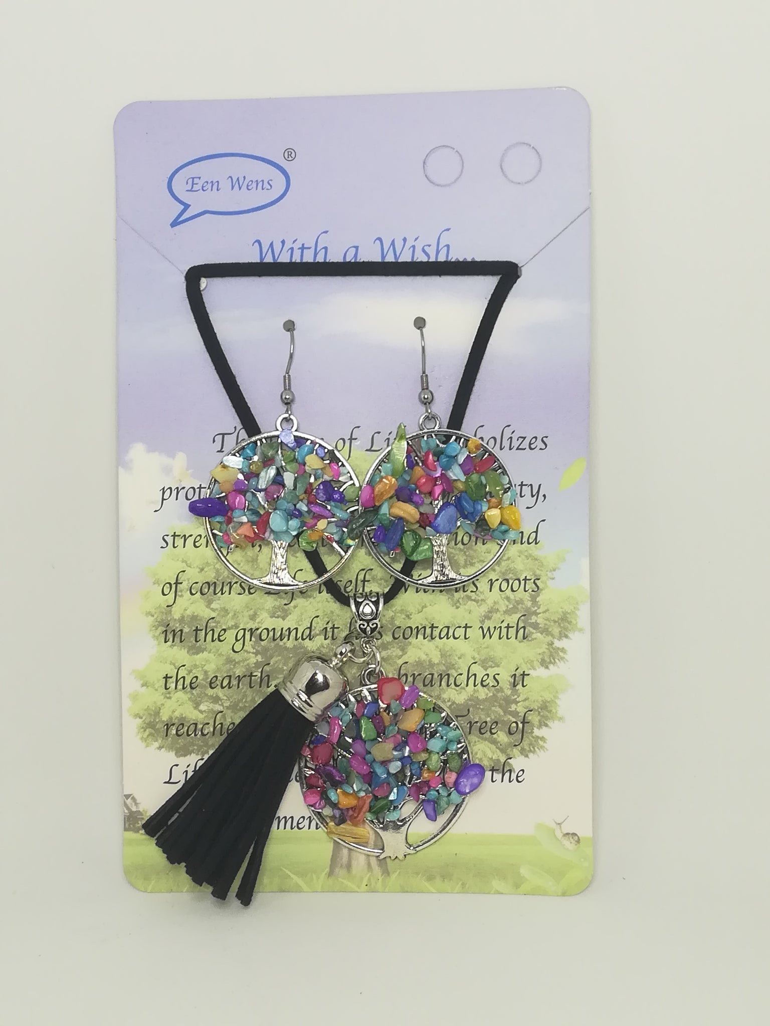 Necklace and Earring Set Tree of Life (Multicoloured Stones)