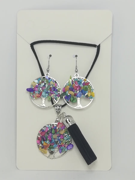 Necklace and Earring Set Tree of Life (Multicoloured Stones)