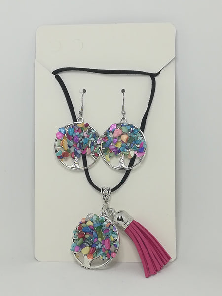 Necklace and Earring Set Tree of Life (Multicoloured Stones)