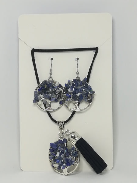 Necklace and Earring Set Tree of Life (Lapiz Lazulli)