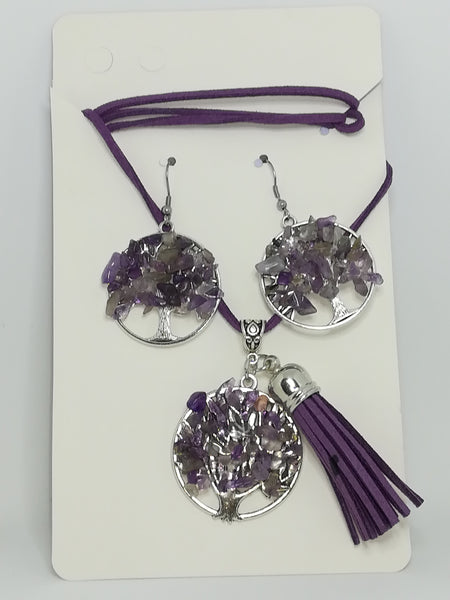 Necklace & Earring Set Tree of Life (Amethyst)