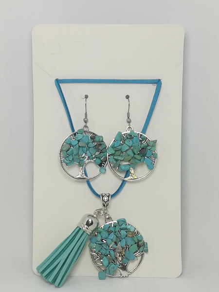 Necklace and Earring Set Tree of Life (Turquoise)