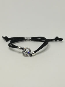 Black Rope & 'Silver' Bracelet & Round Evil Eye Charm ('Silver' & Blue)
