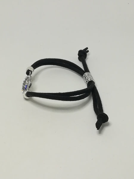 Black Rope & 'Silver' Bracelet & Round Evil Eye Charm ('Silver' & Blue)