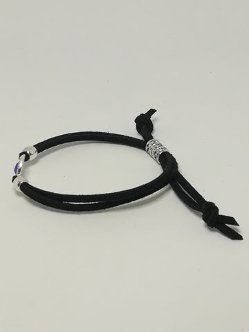 Black Rope & 'Silver' Bracelet & Evil Circle Eye Charm ('Silver' & Blue)