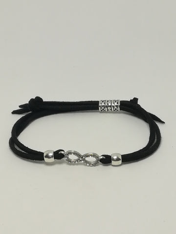 Black Rope & 'Silver' Bracelet & Beautiful 'Silver' Infinity Charm