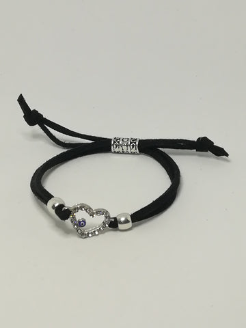 Black Rope & 'Silver' & 'Silver' Heart Charm