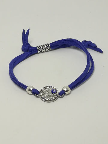 Blue Rope & 'Silver' Bracelet & Round Evil Eye Charm ('Silver' & Blue)