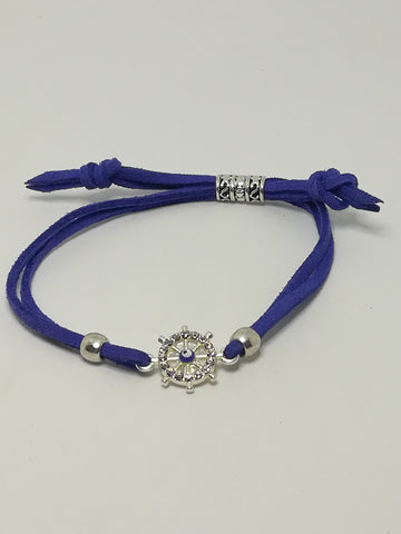 Blue Rope & 'Silver' Bracelet & Nautical (Helm) & Evil Eye Charm ('Silver' & Blue)