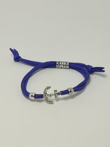 Blue Rope & 'Silver' Bracelet & 'Silver' Anchor Charm ('Silver' & Blue)