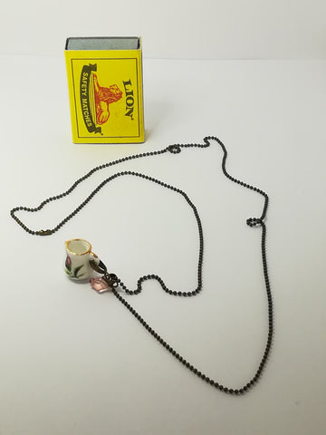 Fashion Necklace with Floral Milk Mug Charm on Bubbly Chain
