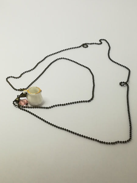 Fashion Necklace with Floral Milk Mug Charm on Bubbly Chain