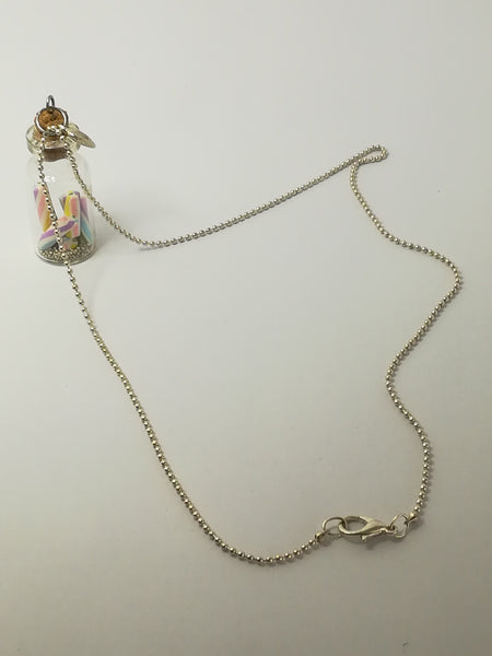 Fashion Necklace with Glass Bottle & Cork & Candy Sticks on Bubbly Chain