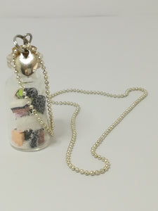 Necklace Liquorice Allsorts in Glass Bottle on Bobble Chain