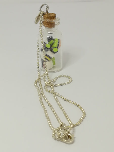 Necklace Liquorice Allsorts in Glass Bottle on Bobble Chain