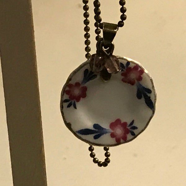 Fashion Necklace with Miniature Dinner Plate Charm on Bubbly Chain