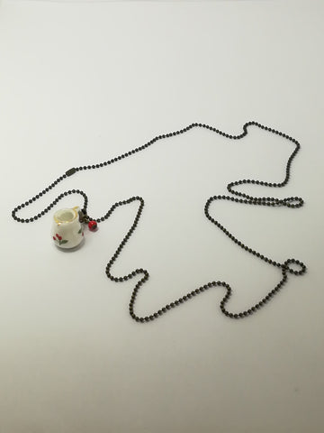 Fashion Necklace with Cherry Milk Mug Charm on Bubbly Chain