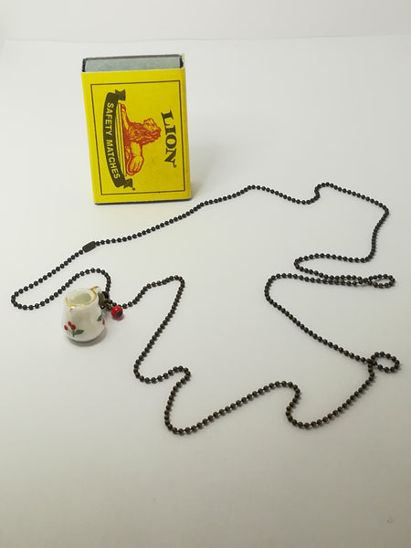 Fashion Necklace with Cherry Milk Mug Charm on Bubbly Chain