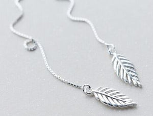 Sterling Silver Leaf Threader Earrings