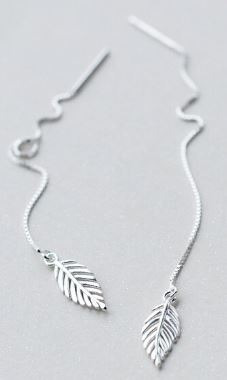 Sterling Silver Leaf Threader Earrings