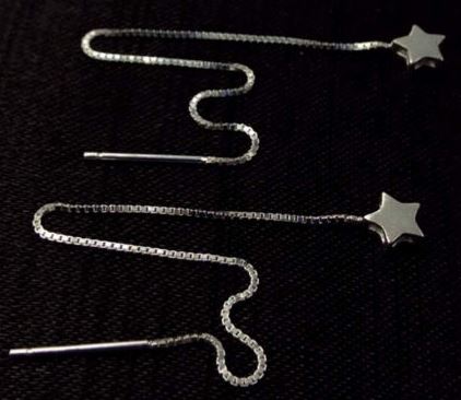 Sterling Silver Star 86mm Threader Earrings