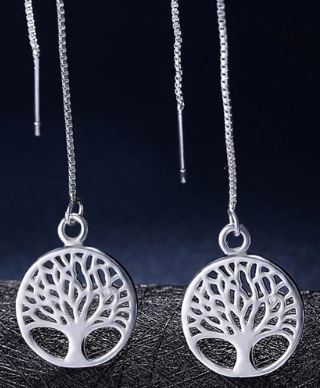 Sterling Silver Round Tree of Life Threader Earrings