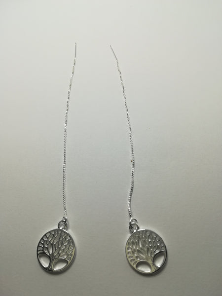 Sterling Silver Round Tree of Life Threader Earrings