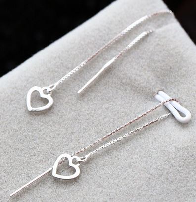 Sterling Silver Heart 74mm Threader Earrings