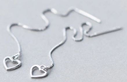 Sterling Silver Heart 74mm Threader Earrings